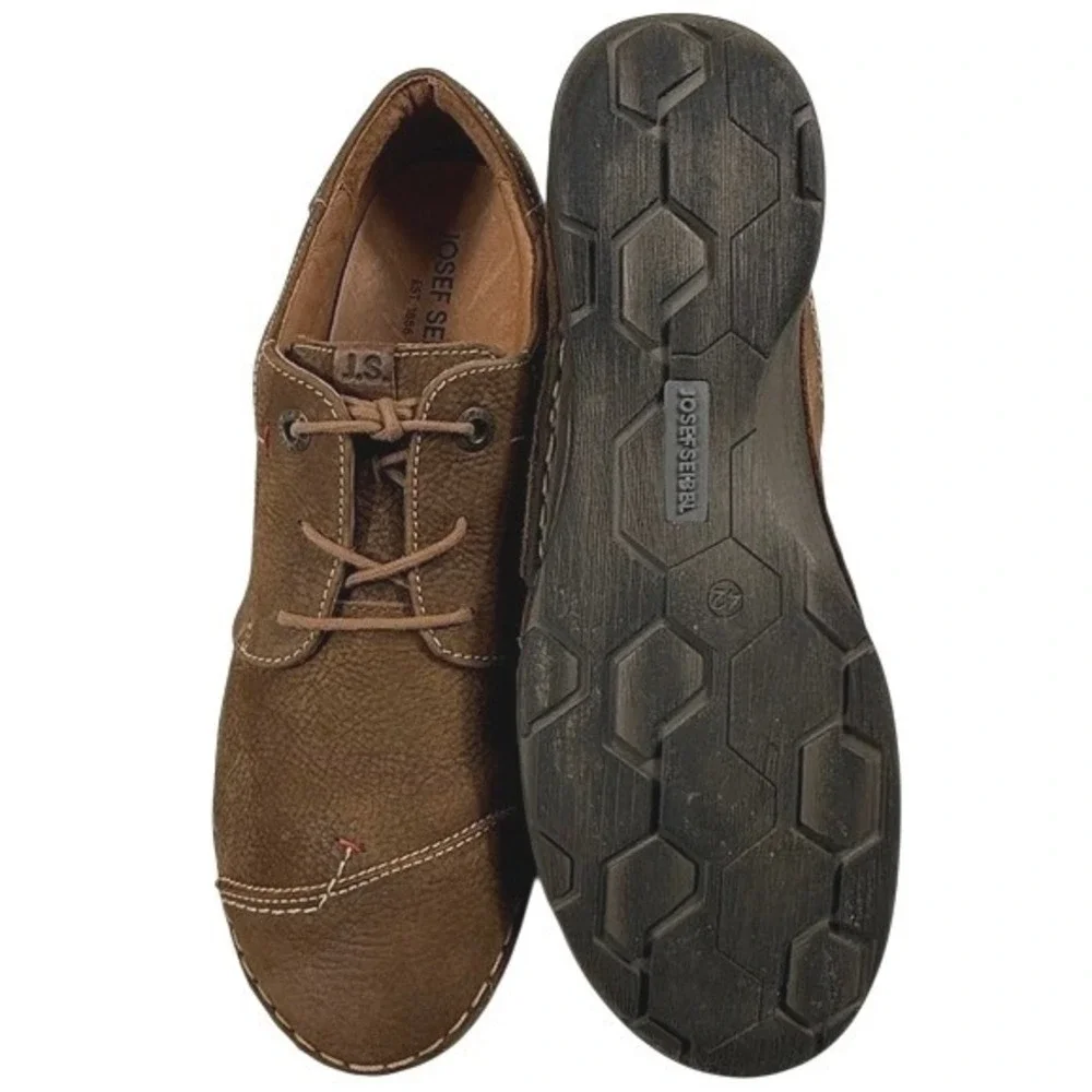 Josef Seibel Mens Brown Leather Lace Up Oxford Shoes Contrast Stitch Size 42
